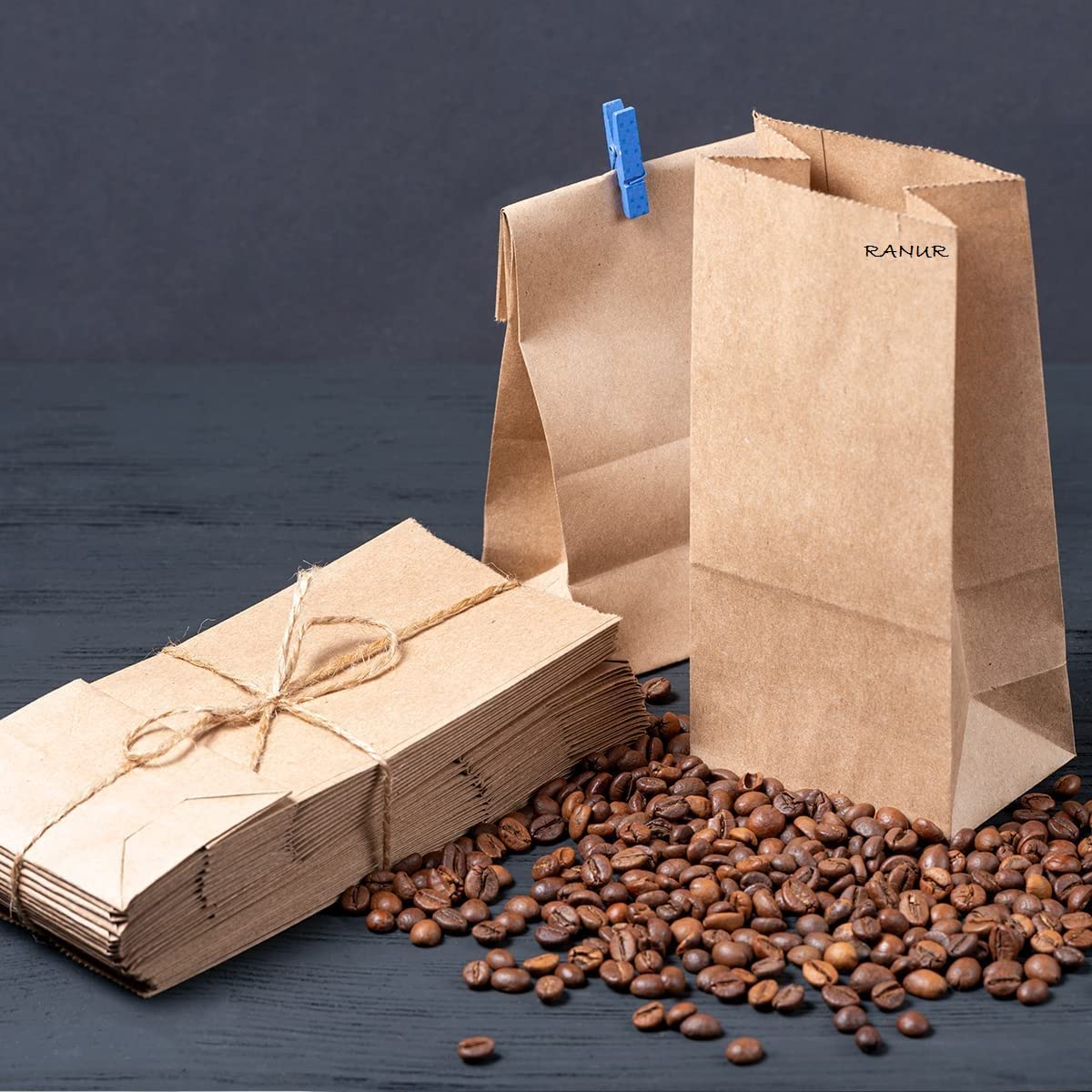 Ranur Large Square Bottom Or Flat Bottom Paper Bags Made Of Brown Fold Top Craft Paper,Size 6 X 4 X 12 Pack Of 100 Pieces
